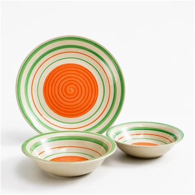 Llestri Cinio Crochenwaith Cerrig wedi'u Peintio â Llaw Gosod Cylchoedd Platiau Ceramig A Bowls